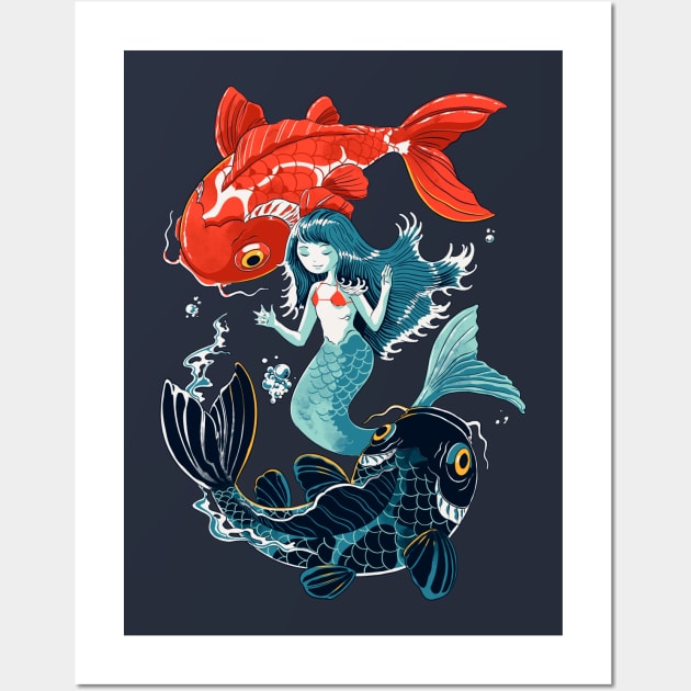 Little Mermaid and Koi Fish Wall Art by ppmid